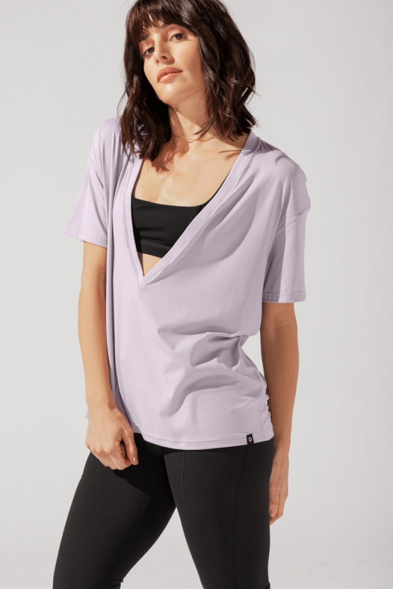 POPFLEX Daring Deep V Tee Lilac Haze | 472-FTVIDS