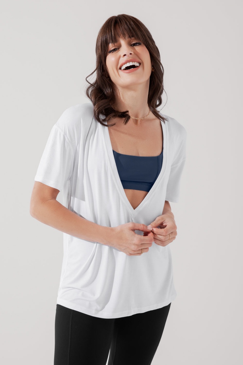 POPFLEX Daring Deep V Tee White | 195-OEVGDC