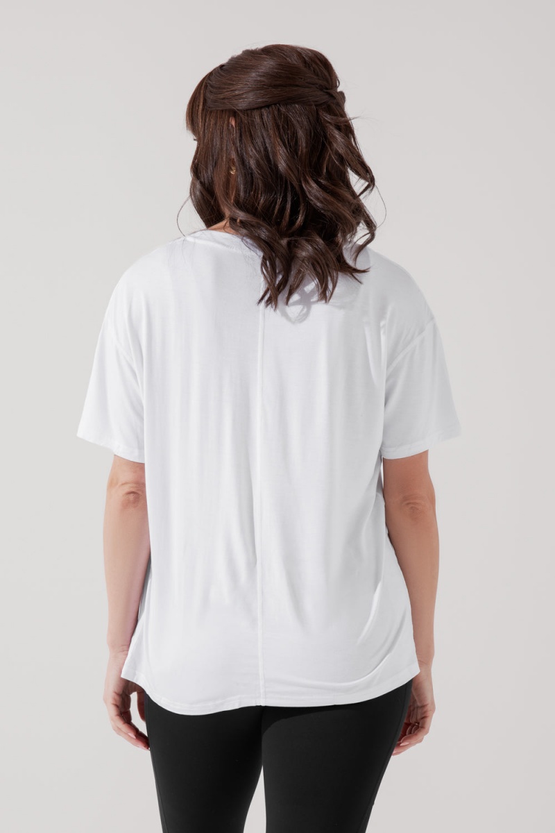 POPFLEX Daring Deep V Tee White | 195-OEVGDC