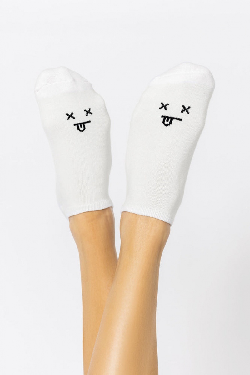 POPFLEX Dead Face Low Rise Socks White | 591-WUOKRP