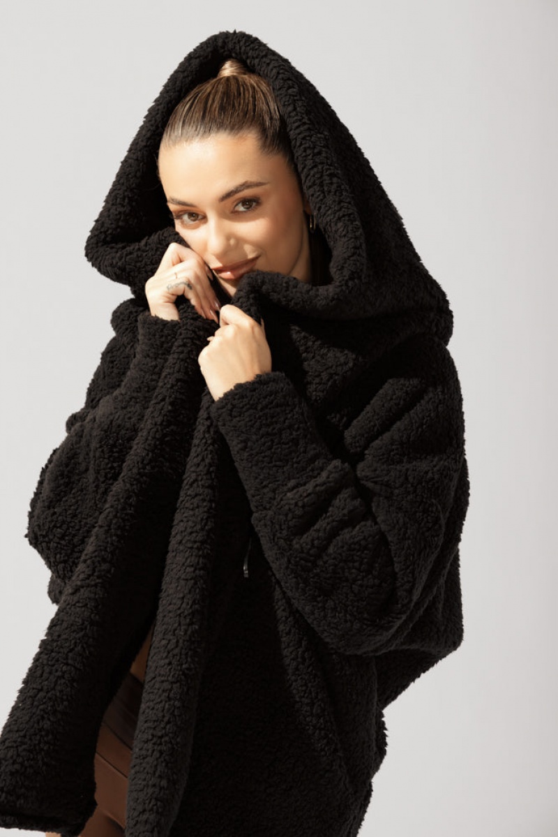 POPFLEX Faux Sherpa Cocoon Coat Black | 673-TNKULQ