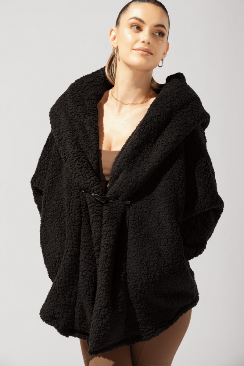 POPFLEX Faux Sherpa Cocoon Coat Black | 673-TNKULQ