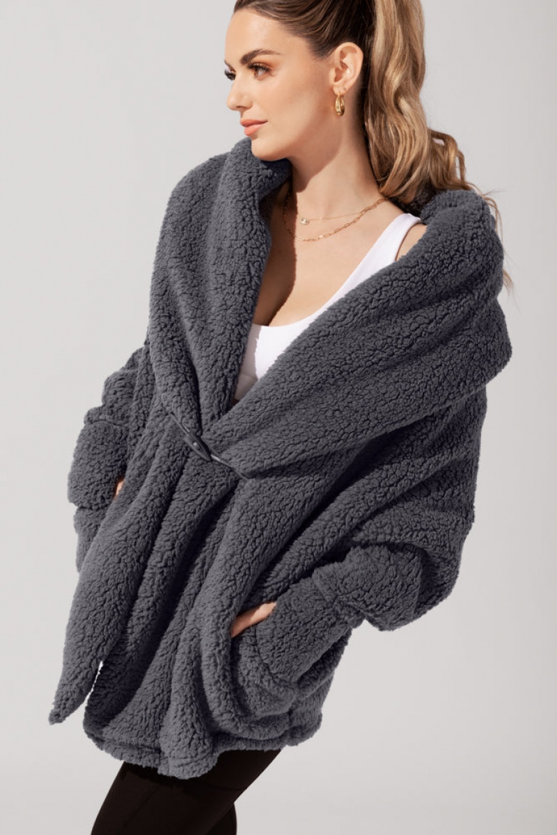 POPFLEX Faux Sherpa Cocoon Coat Cool Grey | 769-QPHKXU