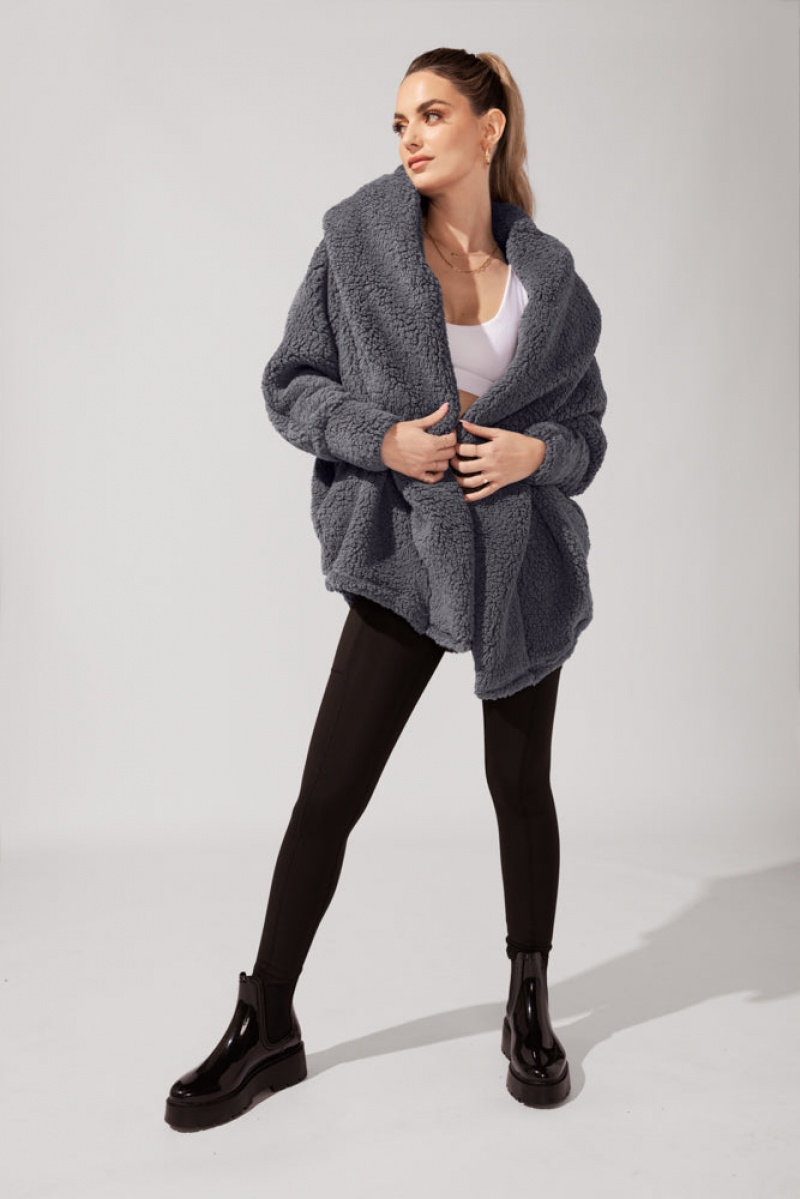 POPFLEX Faux Sherpa Cocoon Coat Cool Grey | 769-QPHKXU