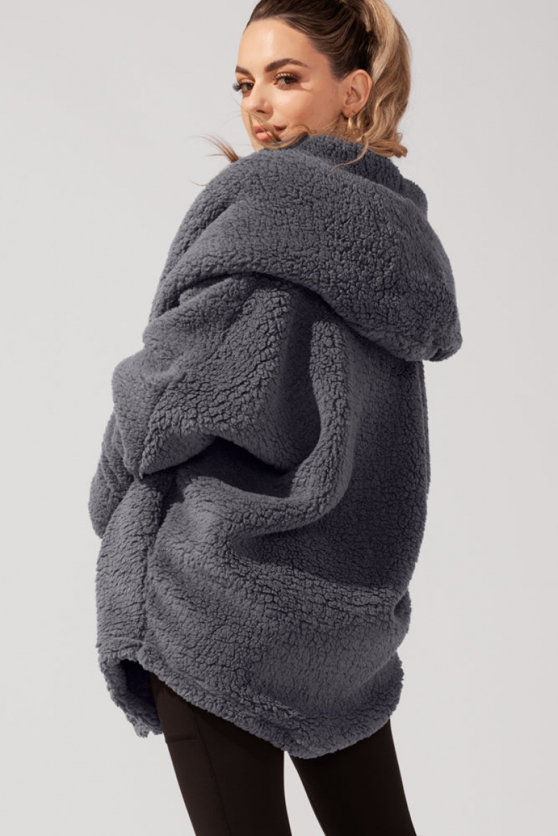 POPFLEX Faux Sherpa Cocoon Coat Cool Grey | 769-QPHKXU