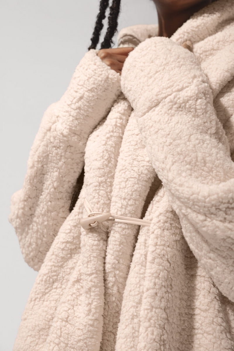 POPFLEX Faux Sherpa Cocoon Coat Taupe | 503-HXFIMR