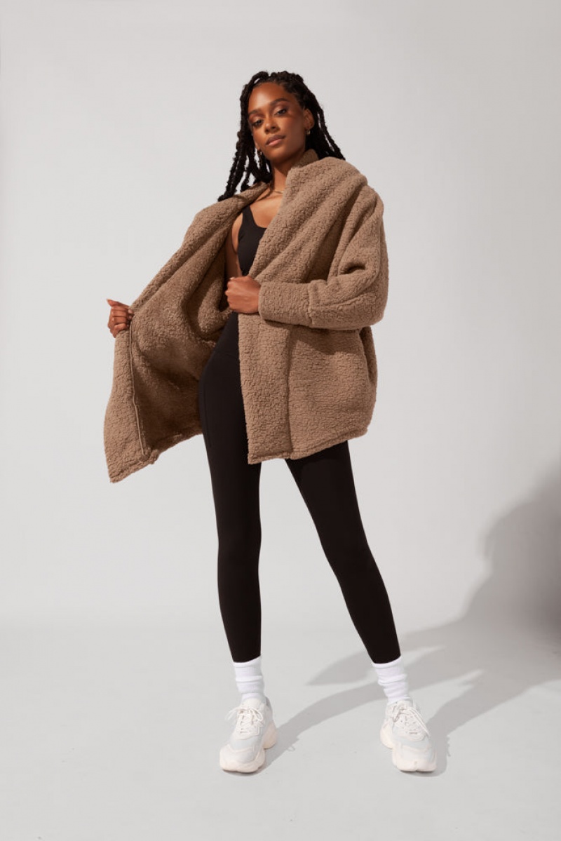 POPFLEX Faux Sherpa Cocoon Coat Teddy Bear Brown | 967-VEIRTK