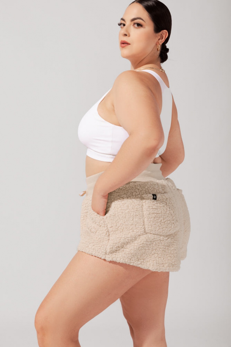 POPFLEX Faux Sherpa Short with Pockets Taupe | 743-ZQBCRF