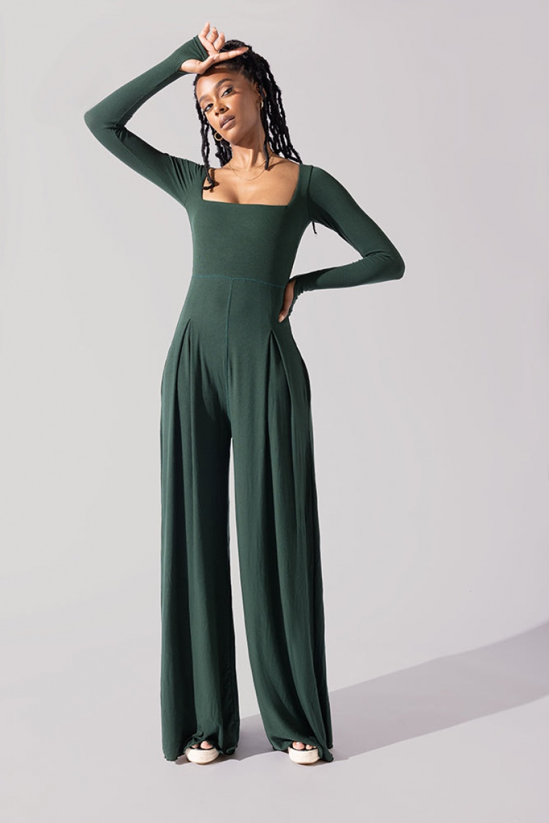 POPFLEX Go With The Flow Long Sleeve Jumpsuit Pine | 751-TUBIZO