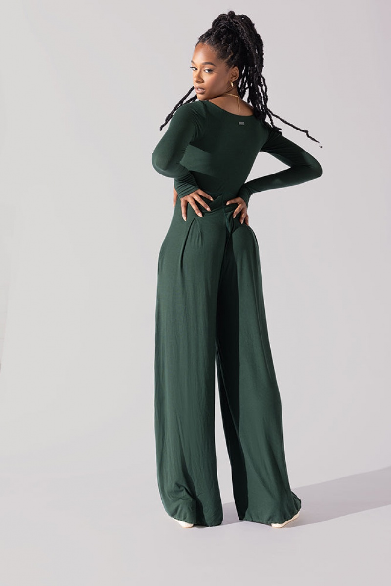 POPFLEX Go With The Flow Long Sleeve Jumpsuit Pine | 751-TUBIZO