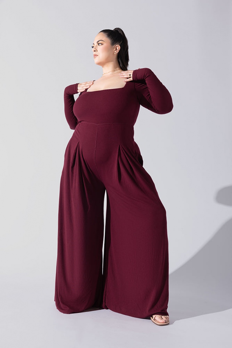 POPFLEX Go With The Flow Long Sleeve Jumpsuit Garnet | 176-IVKYJL