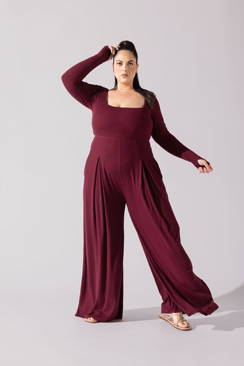 POPFLEX Go With The Flow Long Sleeve Jumpsuit Garnet | 176-IVKYJL