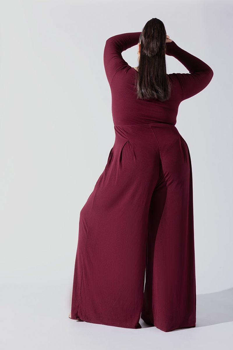 POPFLEX Go With The Flow Long Sleeve Jumpsuit Garnet | 176-IVKYJL