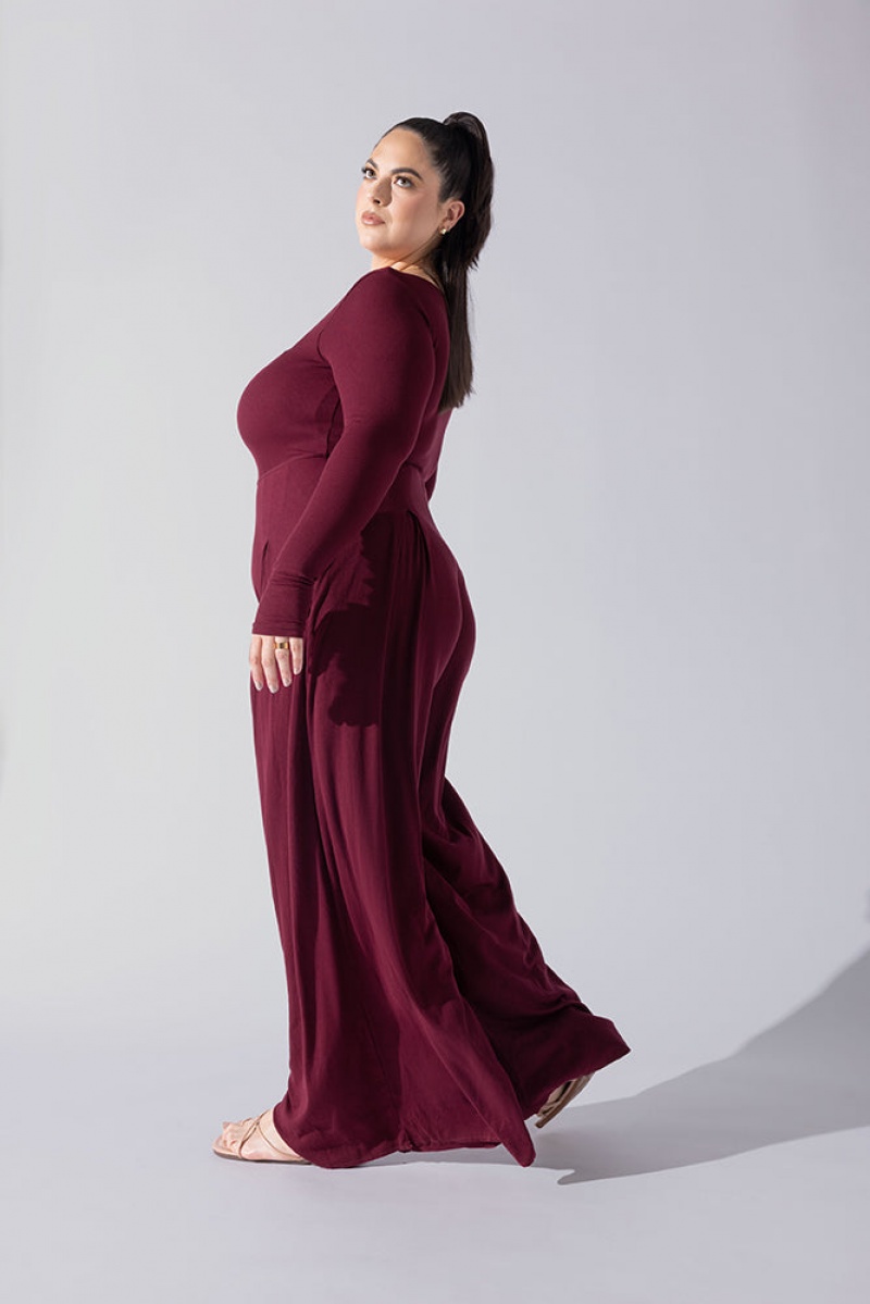 POPFLEX Go With The Flow Long Sleeve Jumpsuit Garnet | 176-IVKYJL