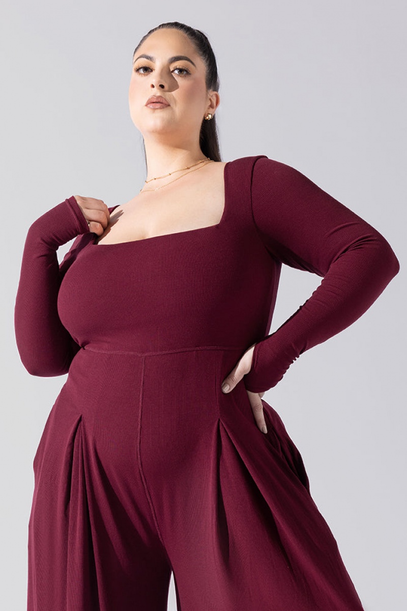 POPFLEX Go With The Flow Long Sleeve Jumpsuit Garnet | 176-IVKYJL