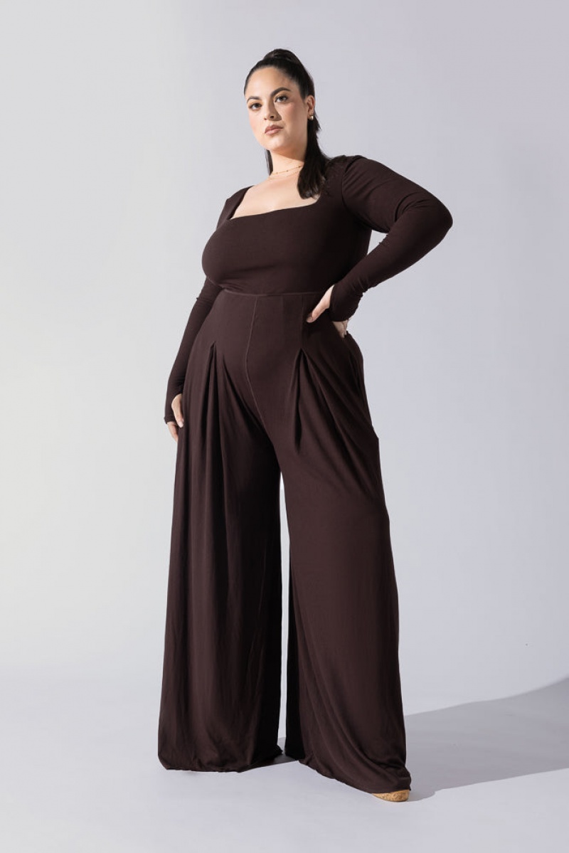 POPFLEX Go With The Flow Long Sleeve Jumpsuit Cocoa | 903-ELSMVY