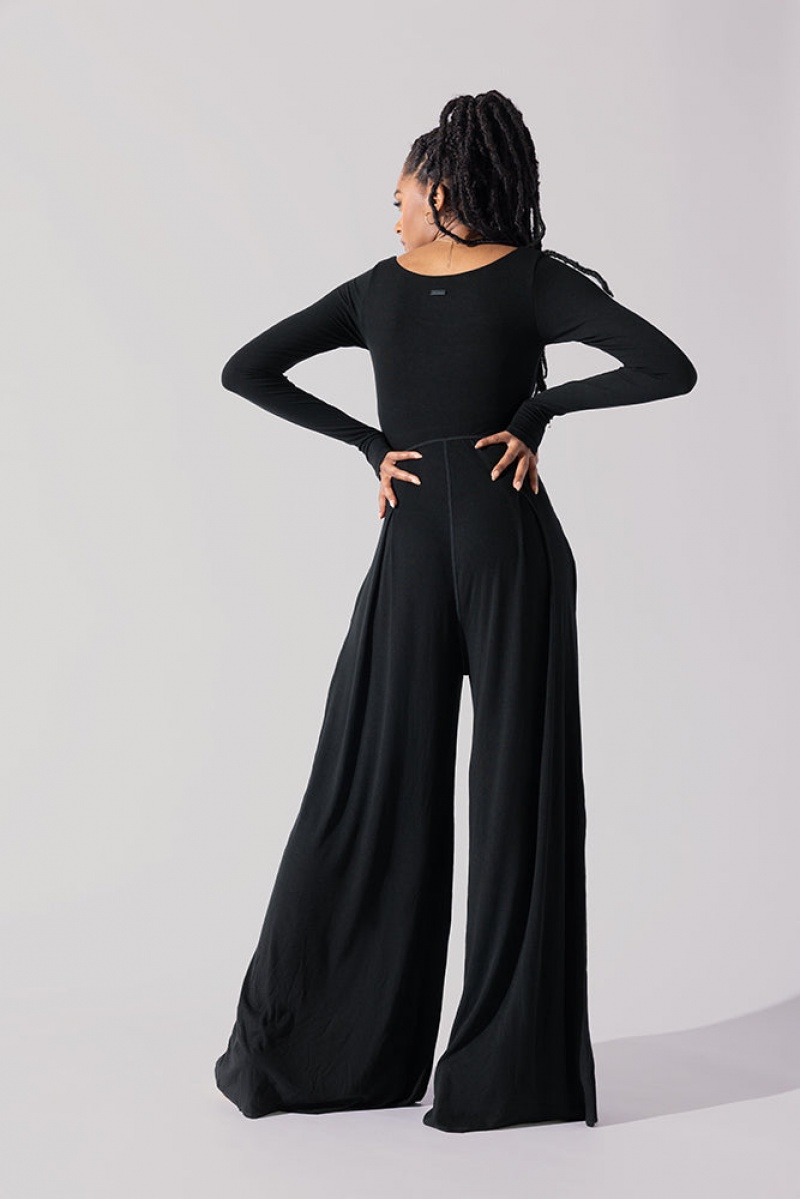 POPFLEX Go With The Flow Long Sleeve Jumpsuit Black | 804-VUQGYZ