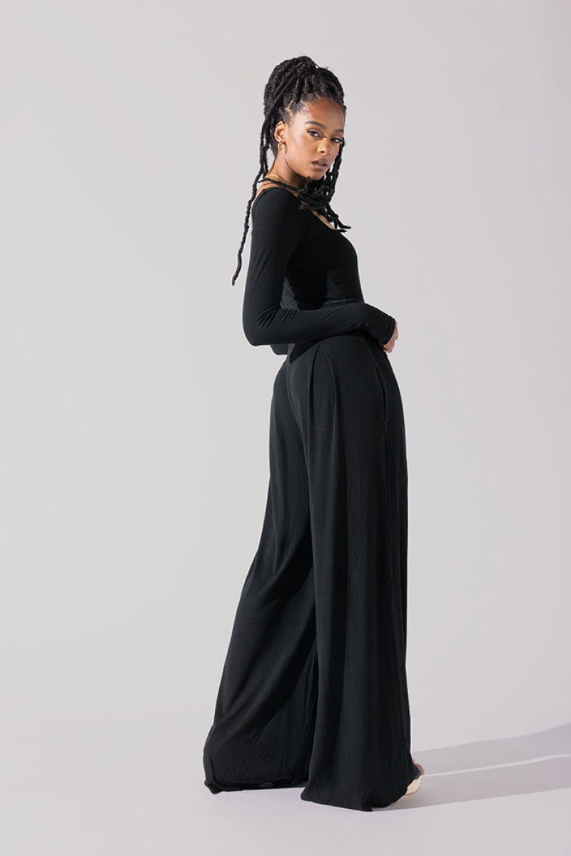 POPFLEX Go With The Flow Long Sleeve Jumpsuit Black | 804-VUQGYZ