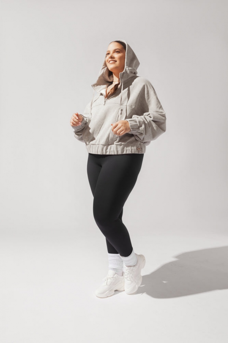 POPFLEX Half Zip Warm Up Hoodie Heather Grey | 560-ZXGMUY