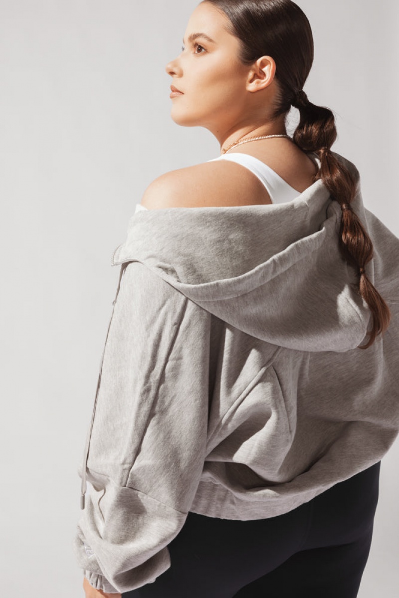 POPFLEX Half Zip Warm Up Hoodie Heather Grey | 560-ZXGMUY