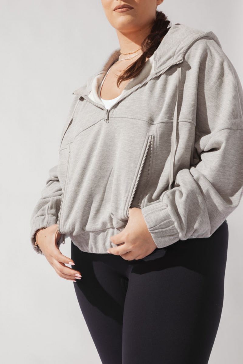 POPFLEX Half Zip Warm Up Hoodie Heather Grey | 560-ZXGMUY