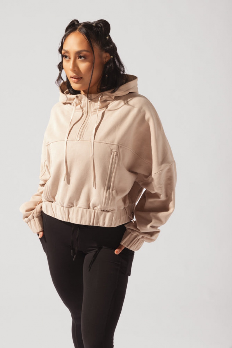 POPFLEX Half Zip Warm Up Hoodie Latte | 263-RCJUDO