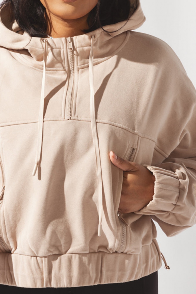 POPFLEX Half Zip Warm Up Hoodie Latte | 263-RCJUDO