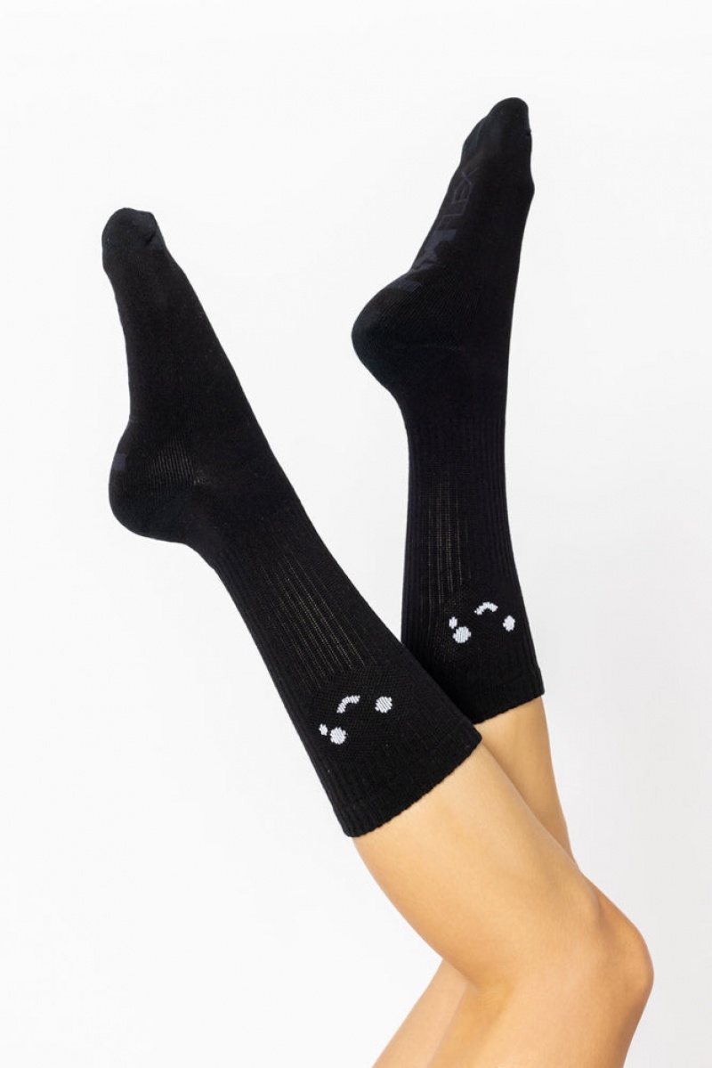 POPFLEX Happy Cry Face Mid-Calf Gym Socks Black | 953-EMTURJ