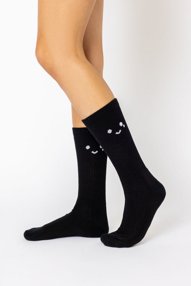 POPFLEX Happy Cry Face Mid-Calf Gym Socks Black | 953-EMTURJ