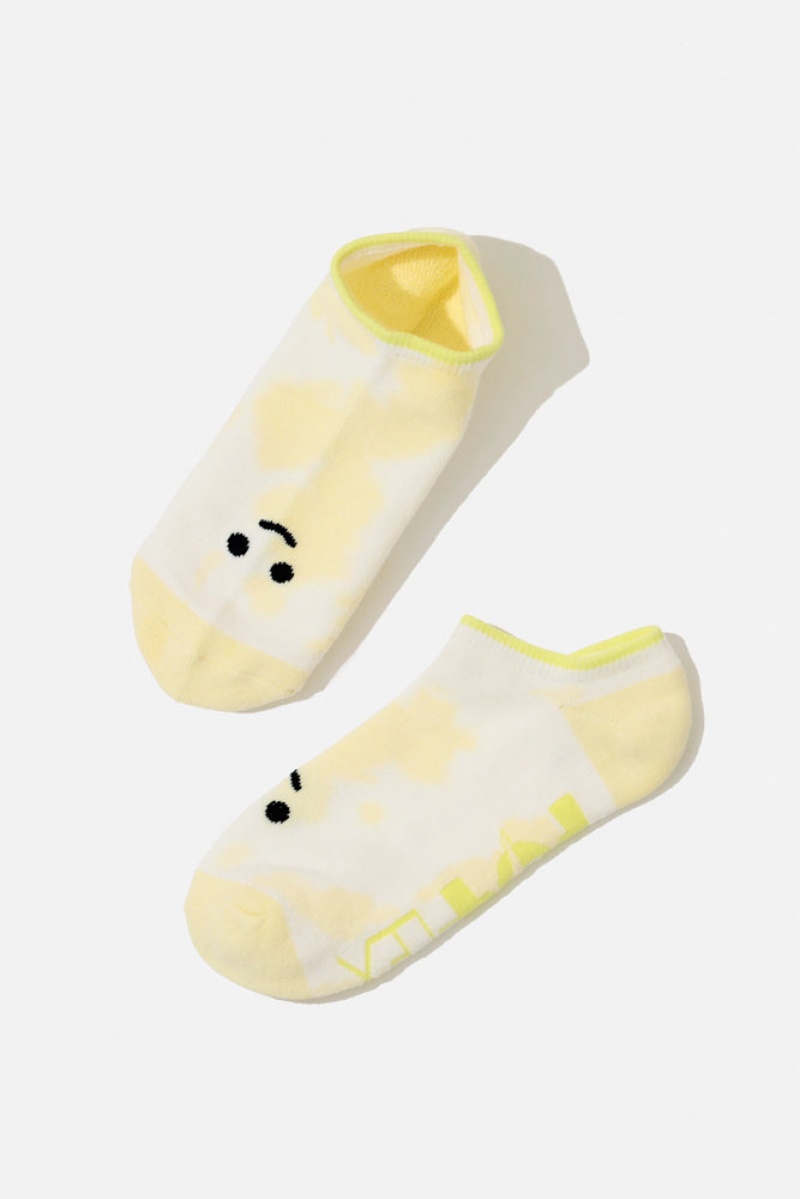 POPFLEX Happy Face Low Rise Socks Yellow Tie Dye | 803-AHNMQE