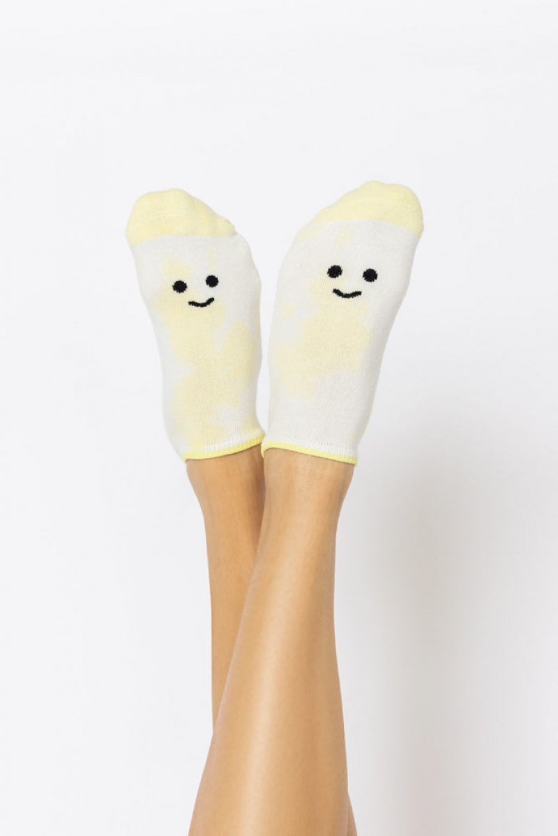 POPFLEX Happy Face Low Rise Socks Yellow Tie Dye | 803-AHNMQE