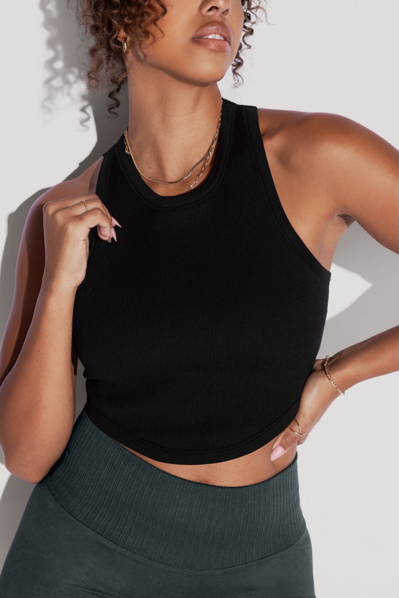 POPFLEX Let's Go Seamless Crop Top Black | 589-TZQIGF