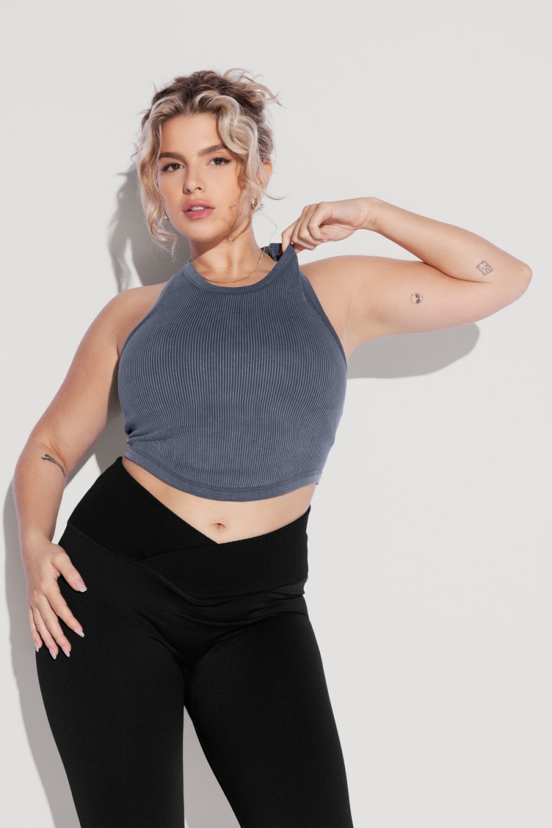 POPFLEX Let's Go Seamless Crop Top Vintage Indigo | 758-LKNDYP