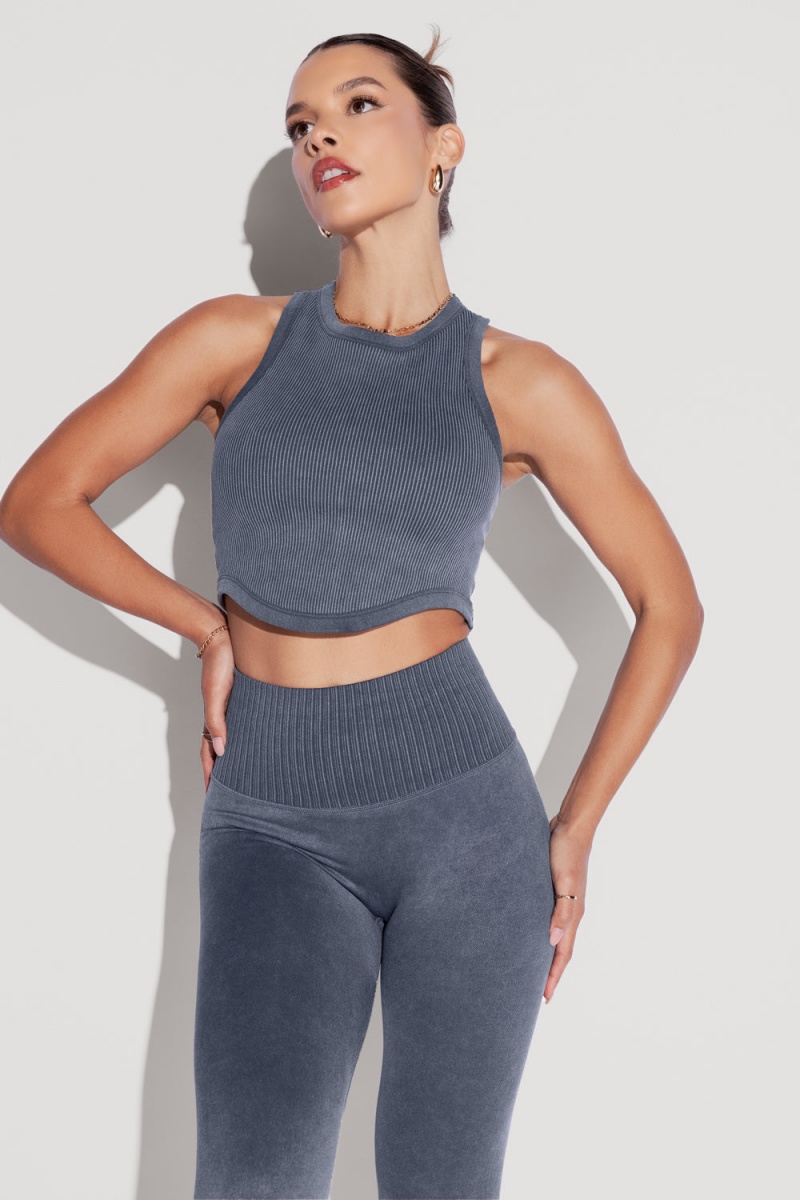 POPFLEX Let's Go Seamless Crop Top Vintage Indigo | 486-VTNYFQ