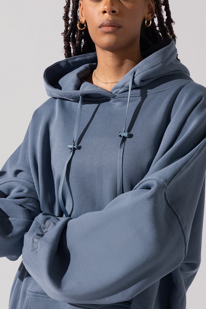 POPFLEX Long Cloud Hoodie Blue Steel | 329-ZLETQP