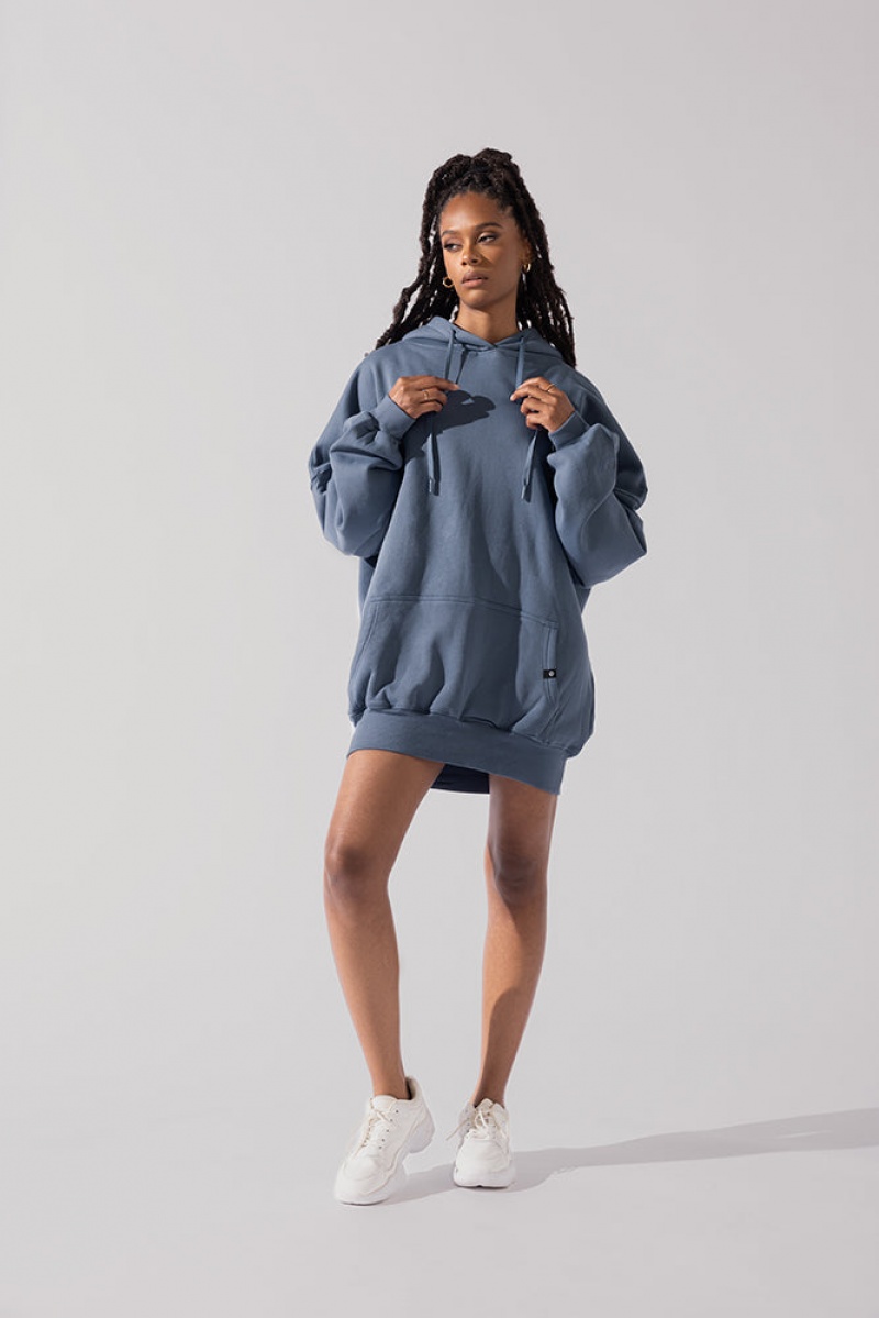 POPFLEX Long Cloud Hoodie Blue Steel | 329-ZLETQP