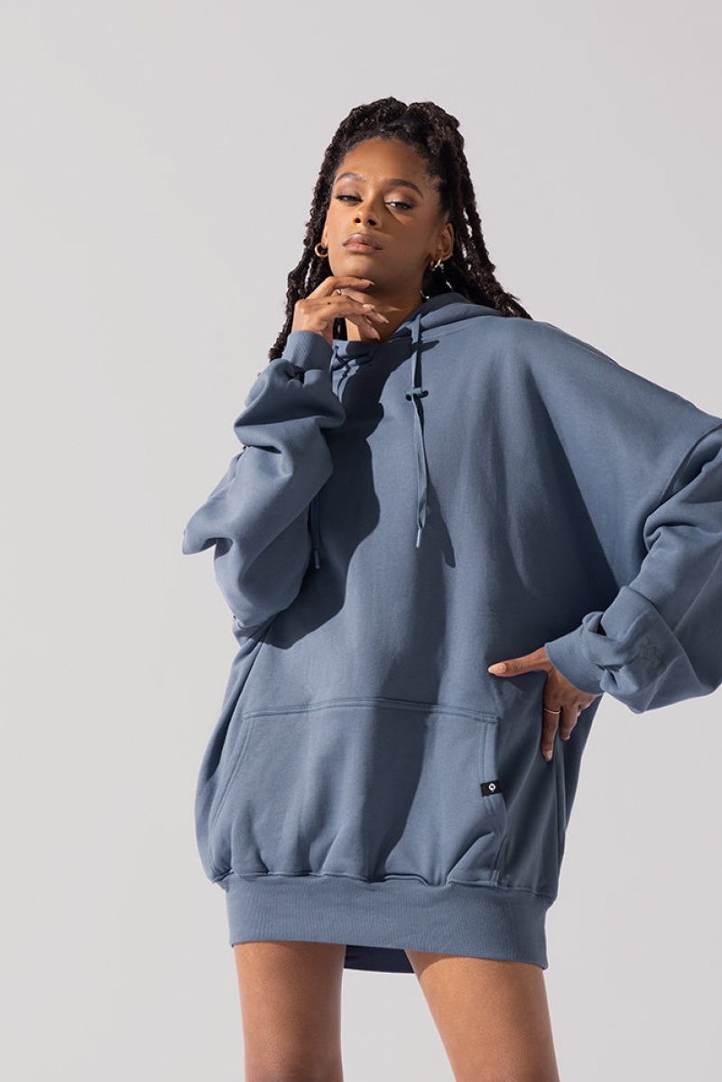 POPFLEX Long Cloud Hoodie Blue Steel | 329-ZLETQP