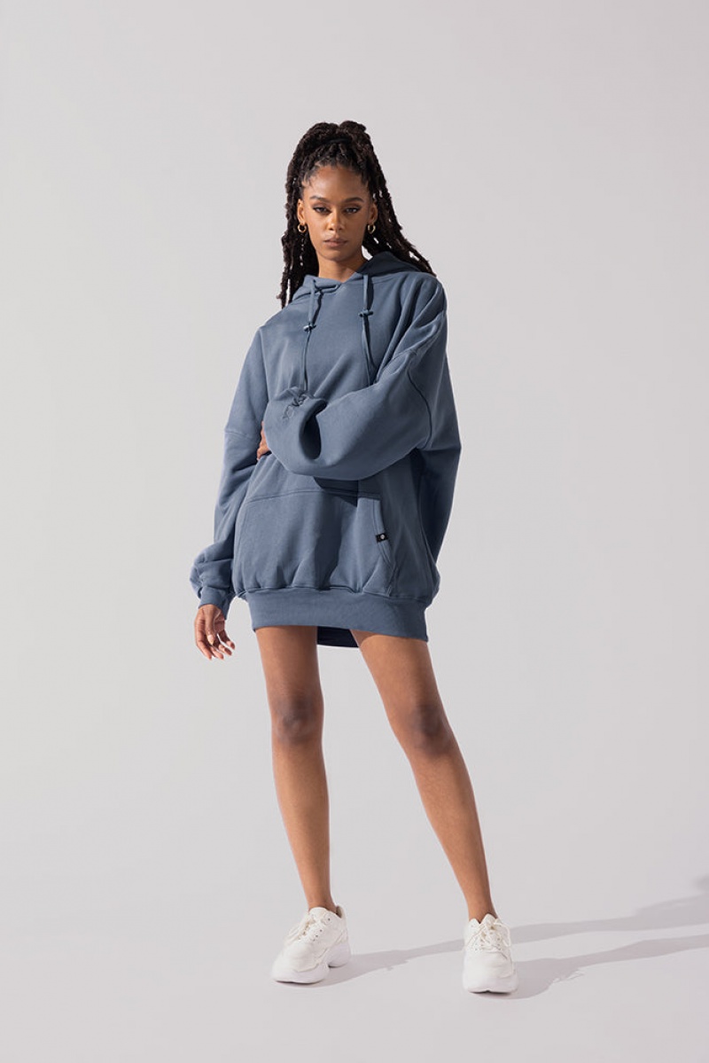 POPFLEX Long Cloud Hoodie Blue Steel | 329-ZLETQP