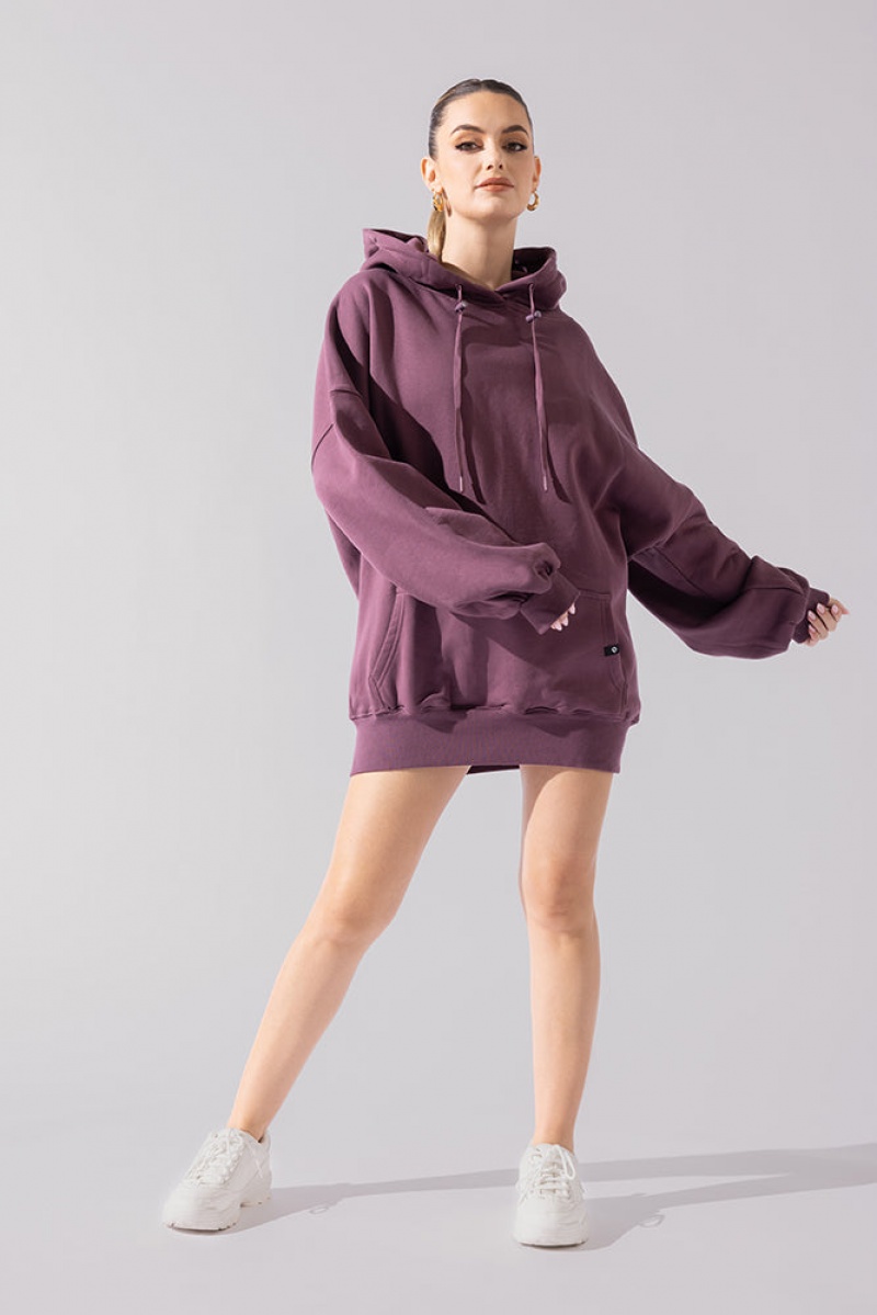 POPFLEX Long Cloud Hoodie Deep Plum | 029-MPUJNZ