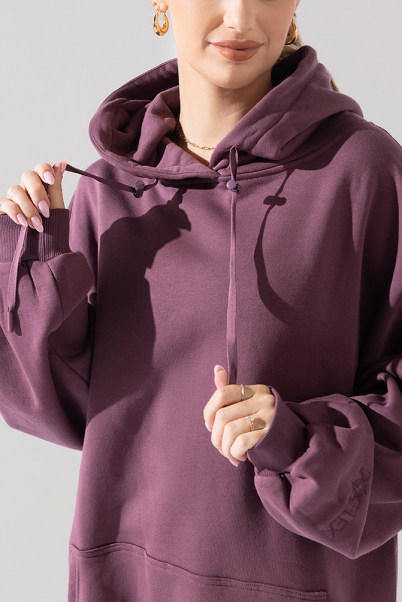 POPFLEX Long Cloud Hoodie Deep Plum | 029-MPUJNZ