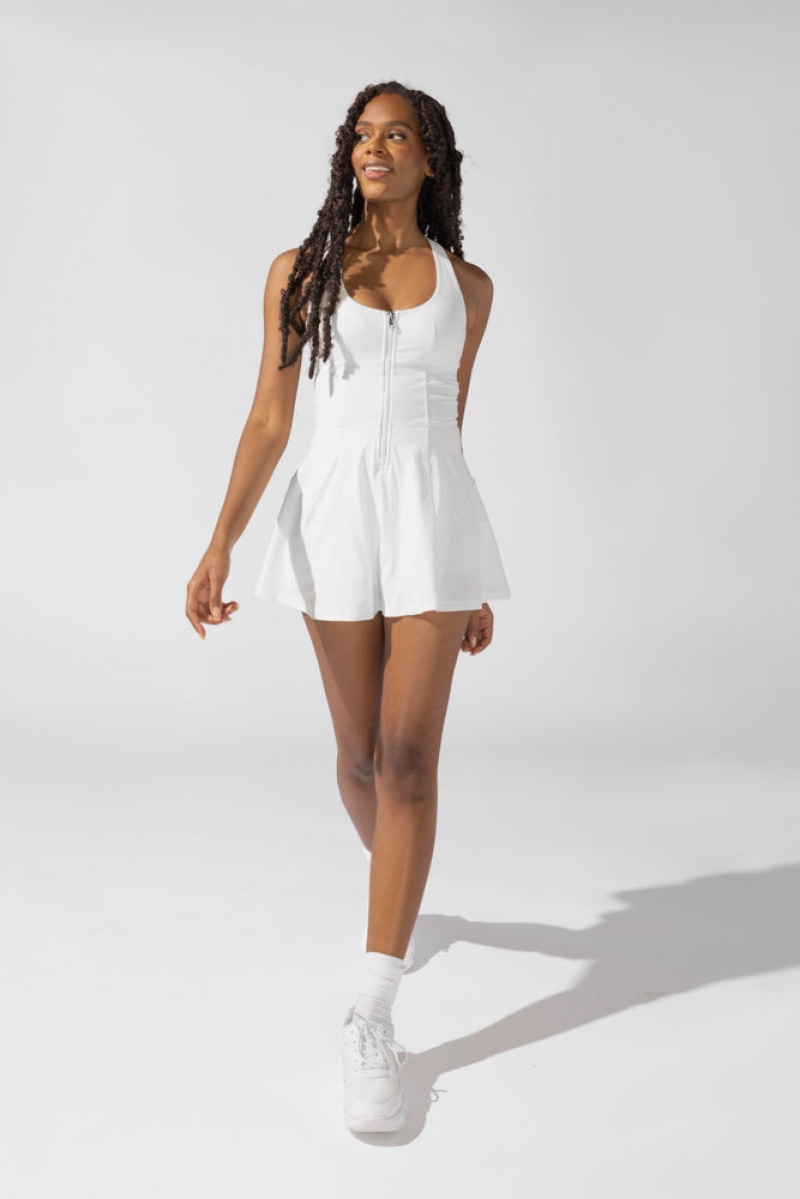 POPFLEX Matchpoint Workout Dress with Zipper White | 812-DNLOZH