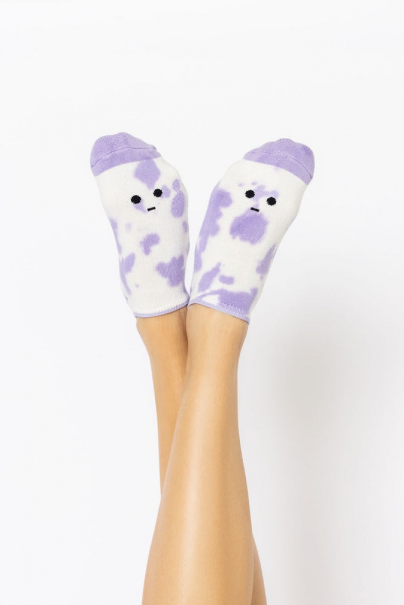 POPFLEX Meh Face Low Rise Socks Purple Tie Dye | 285-FTBOZS