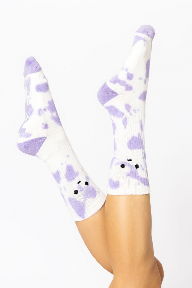 POPFLEX Meh Face Mid-Calf Gym Socks Purple Tie Dye | 586-ZYRJIN