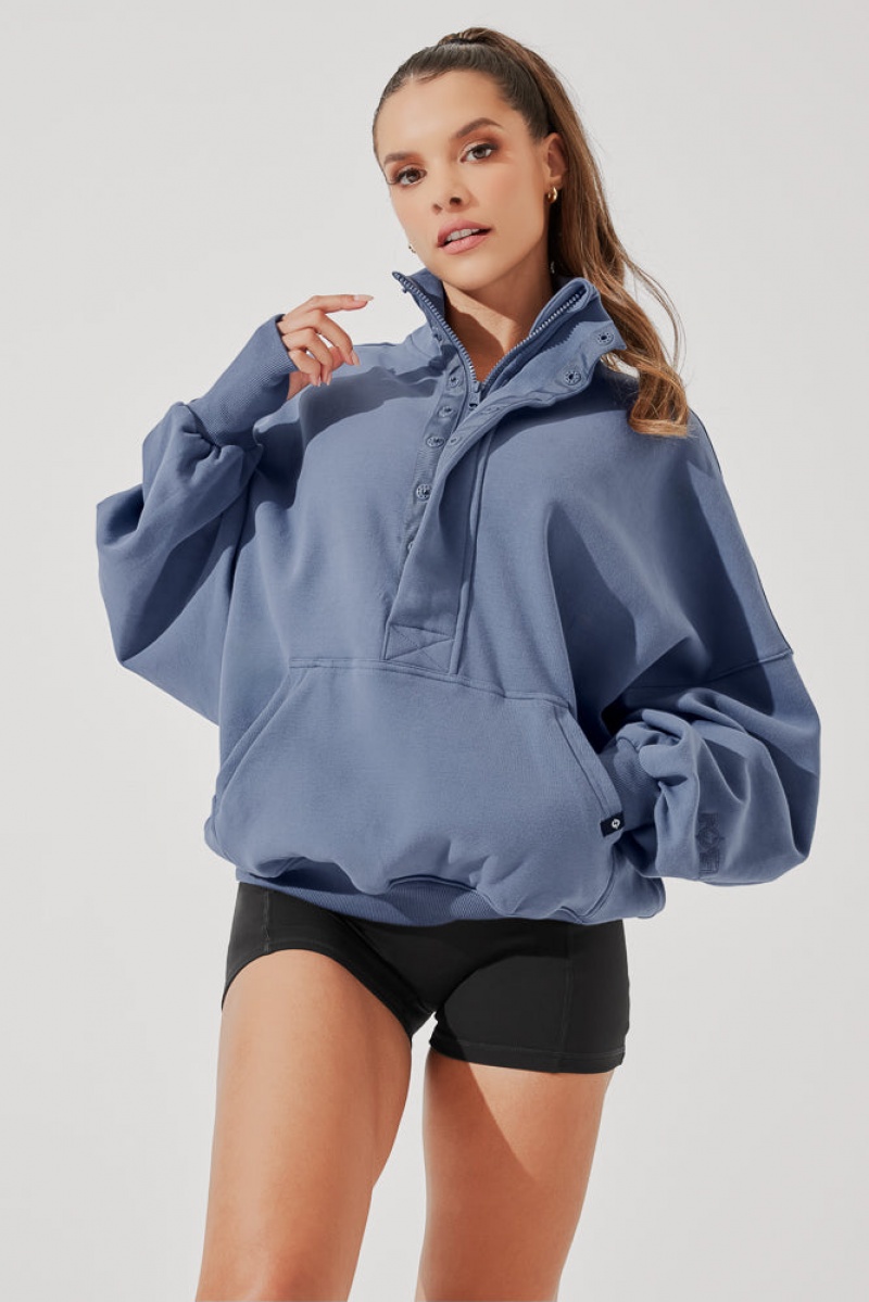 POPFLEX Ooey Gooey Half Zip Sweater Blue Dusk | 130-HKXOIA