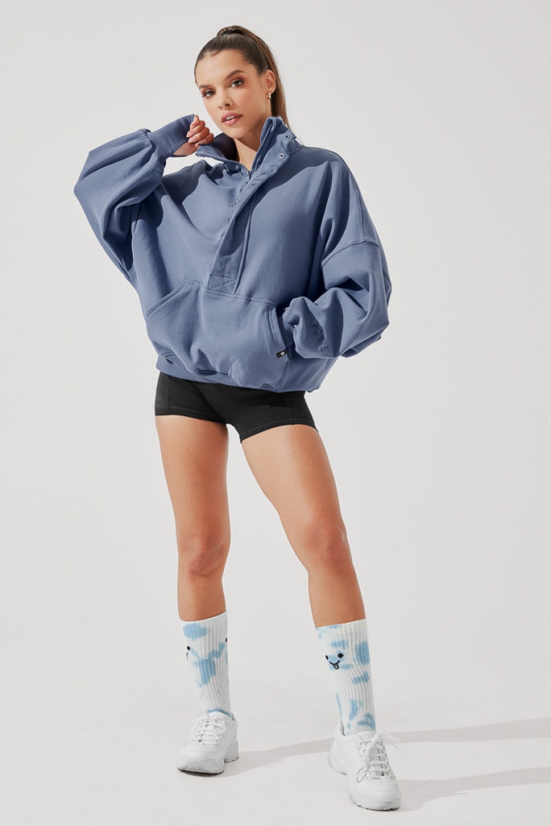 POPFLEX Ooey Gooey Half Zip Sweater Blue Dusk | 130-HKXOIA