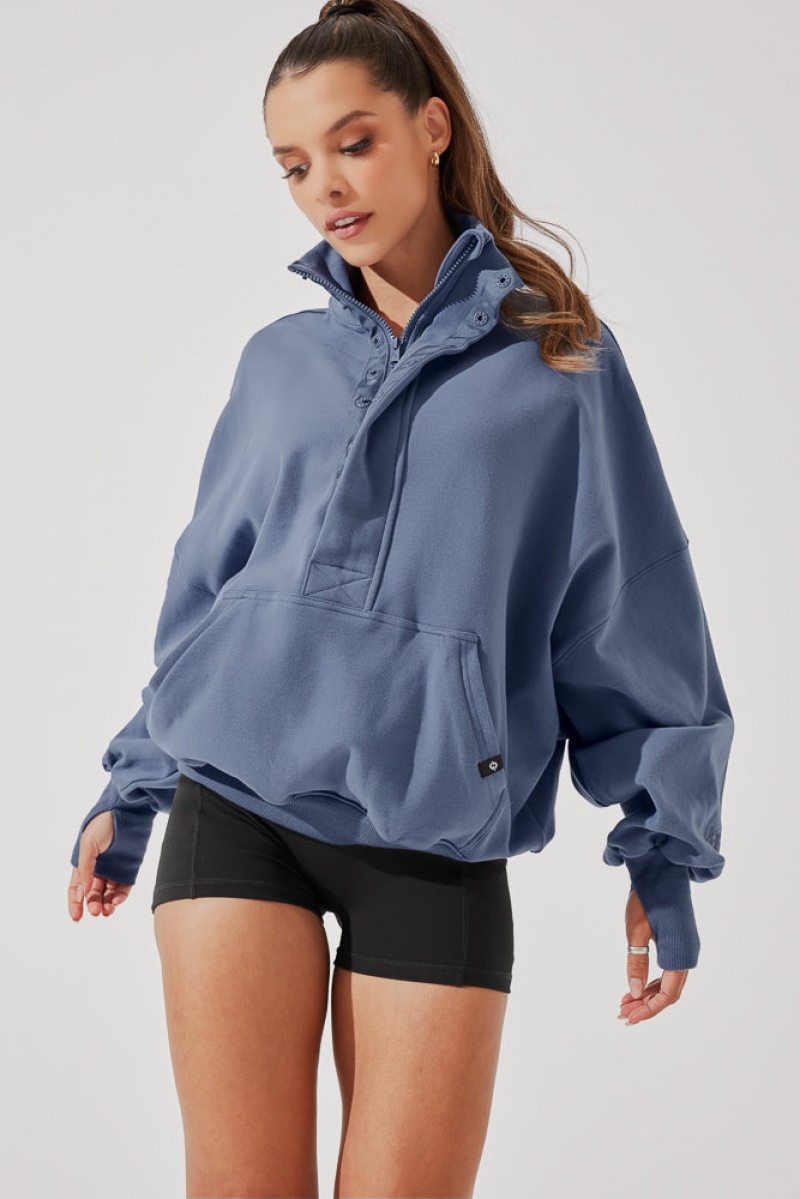 POPFLEX Ooey Gooey Half Zip Sweater Blue Dusk | 130-HKXOIA