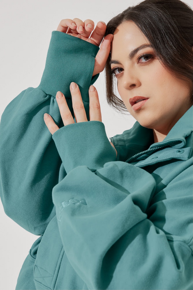 POPFLEX Ooey Gooey Half Zip Sweater Turquoise | 391-TAYLDN