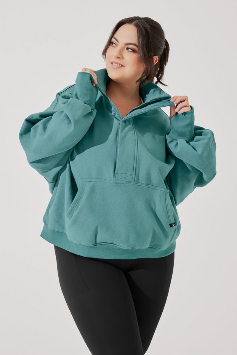 POPFLEX Ooey Gooey Half Zip Sweater Turquoise | 391-TAYLDN