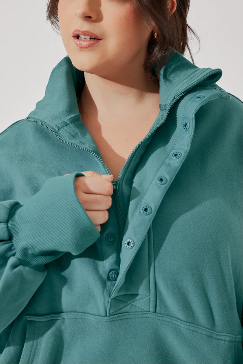 POPFLEX Ooey Gooey Half Zip Sweater Turquoise | 391-TAYLDN