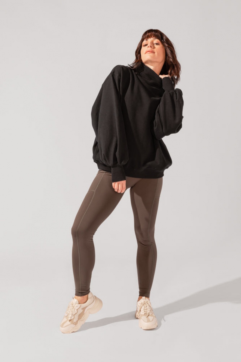 POPFLEX Ooey Gooey Mockneck Sweatshirt with Pockets Black | 381-XTRWBN